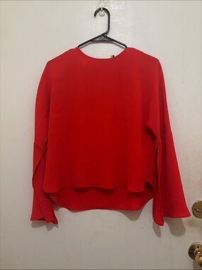 Topshop Bright Red High-Low Bell Sleeve Blouse | US 4 / UK 8